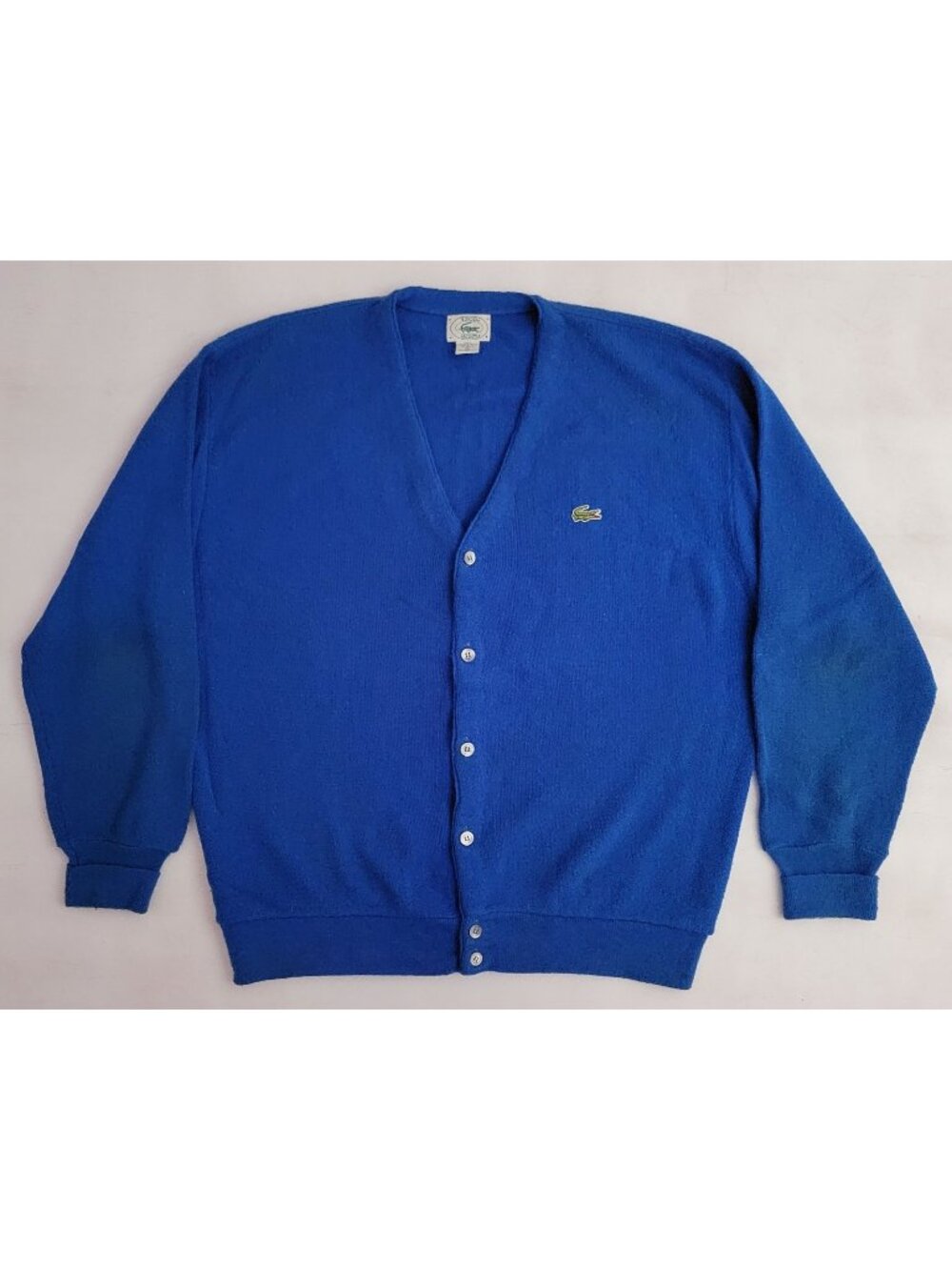 Vintage 70s/80s Izod Lacoste Blue Croc Cardigan Grunge Sweater Made In USA XL